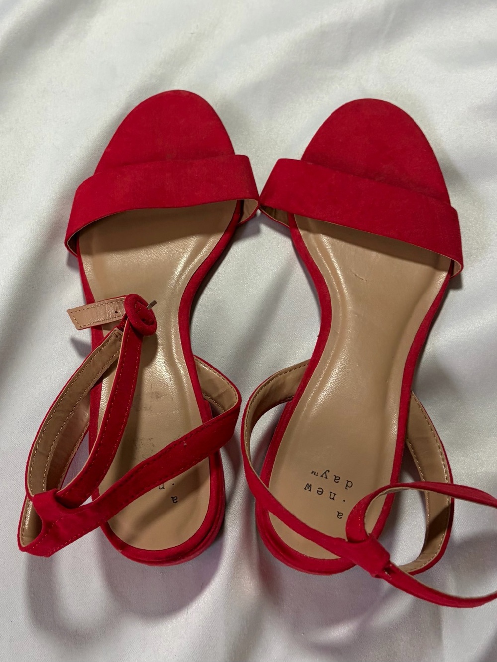 a new day Red Suede Ankle-Strap Low Block Heel Sandals - Picture 2 of 5